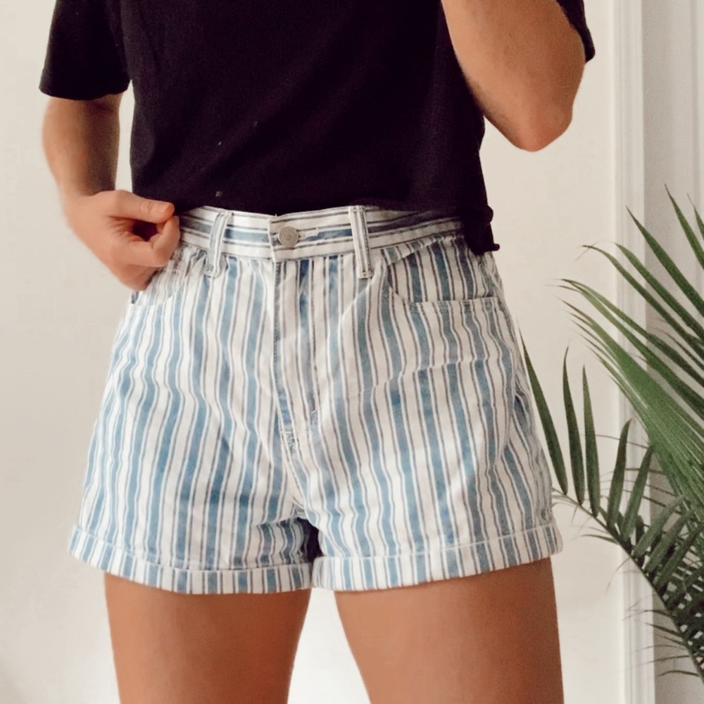 american eagle striped denim mom shorts high waist